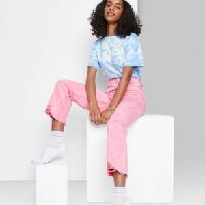 Wild Fable Pink Highest Rise Straight Distressed Jeans 12